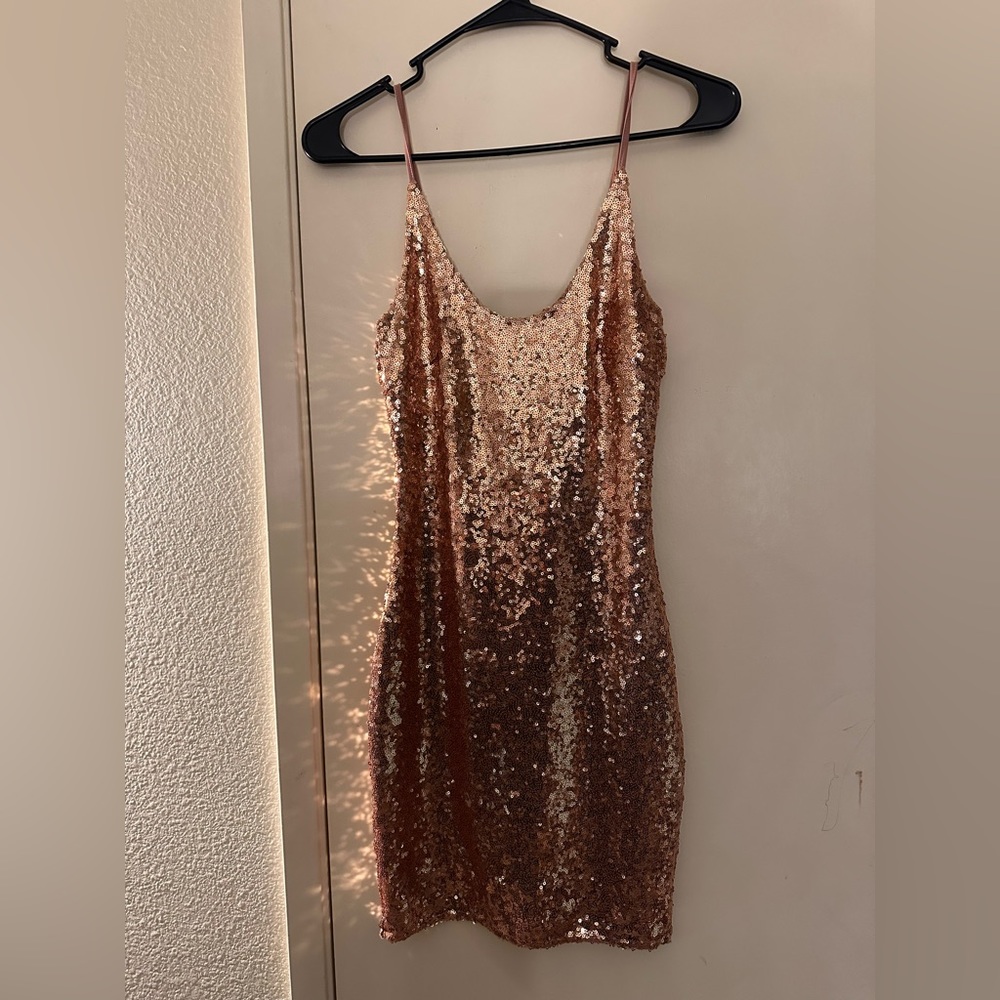 Mini rose gold sequins dress, size small.
